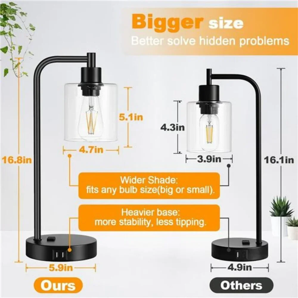 Set of 2 Touch Control Table Lamps with USB Ports Dimmable Bedside Desk Lamps